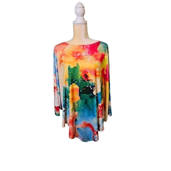 Amma Design, watercolor print top. Size L. - Picture 1 of 7